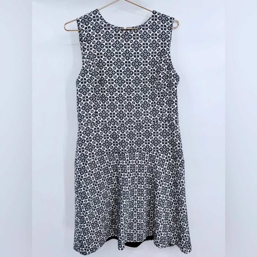TORY BURCH Stencil Hourglass Dress Navy Ivory Geometric A-Line Size 10